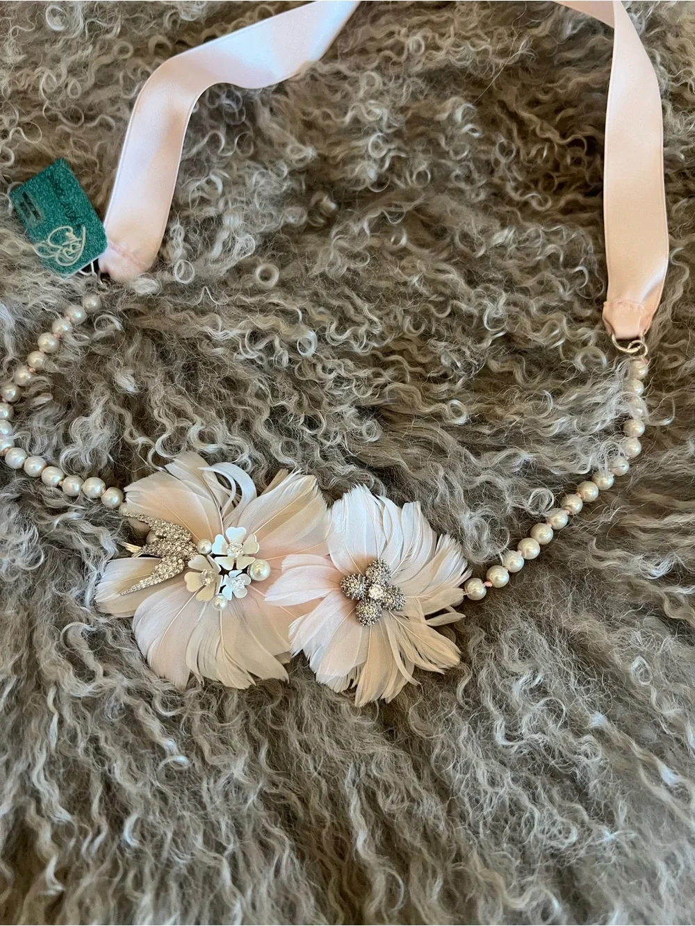 Betsey Johnson Blush Ivory Feather Floral Pearl Headband